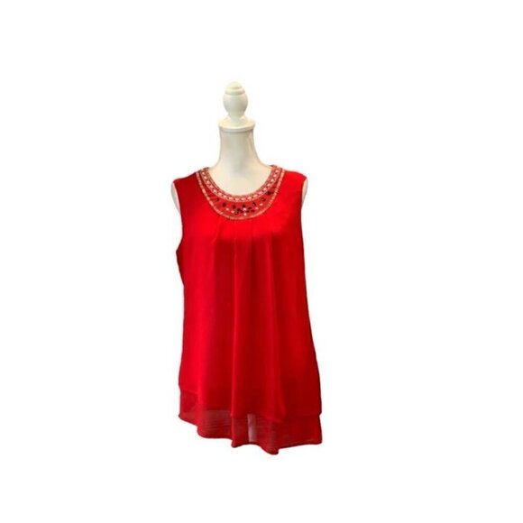 NUE OPTIONS Red Sleeveless Flowy Blouse Top - Picture 2 of 4